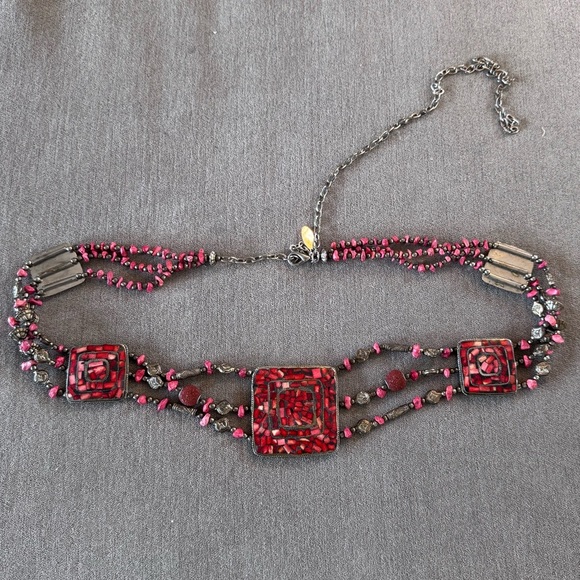 Vintage Cära N.Y. Silver-Toned Chain Belt with Red Mosaic Panels main image 8